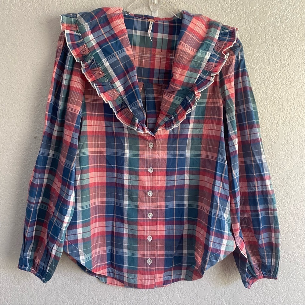 Free People Amanat Molly Ruffle Top Long Sleeve Emphasized Collar NWOT